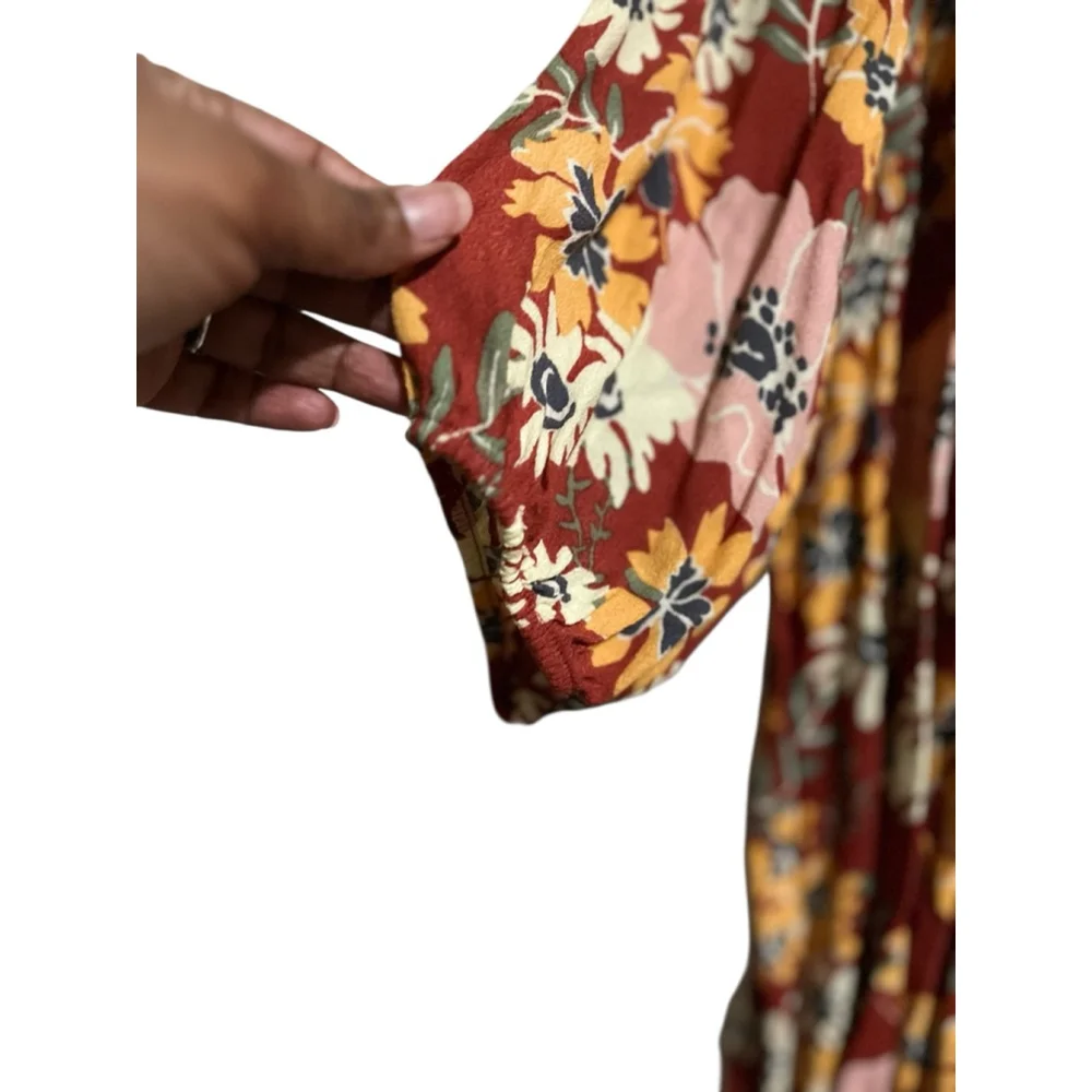Women's Free Assembly Long Sleeve Floral Dress XXL Red Yellow - Picture 4 of 7